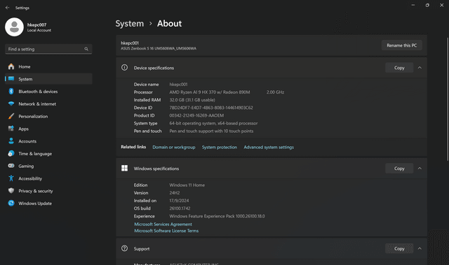 ASUS Zenbook S 16 (UM5606) 手提電腦